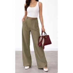 GAP Wide-Leg High Rise Linen Pleated Pants Olive Green Size 12